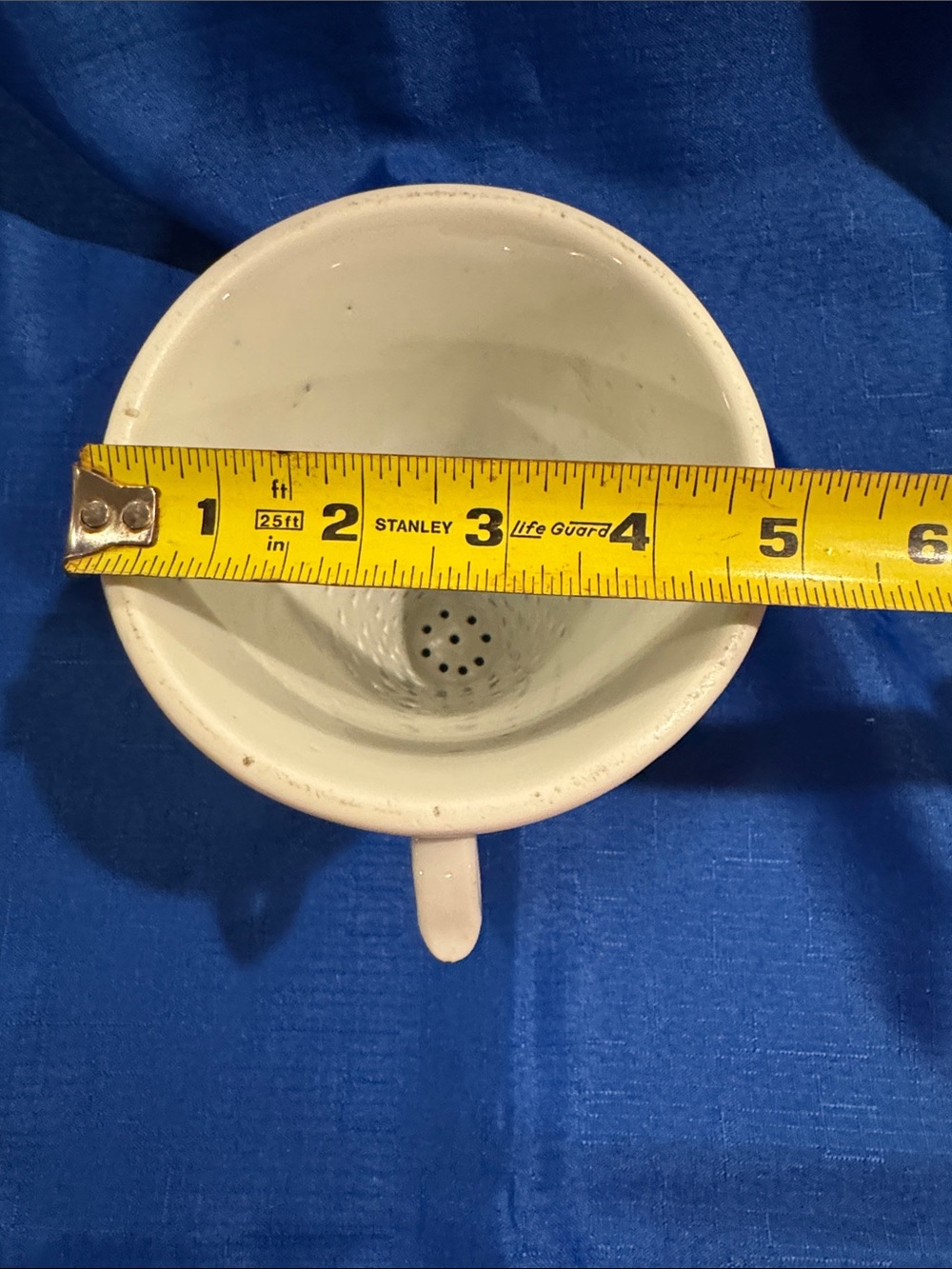 Vintage Porcelain Strainer / Funnel - White with Cobalt Blue Floral Motif - Picture 7 of 8
